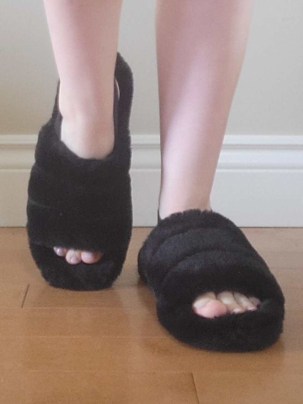 Women's furry sandal slippers, well worn
